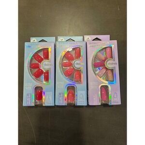 Claire's 24 Faux Nails Red Pink Ombre Short Almond Long Almond Adhesive Included